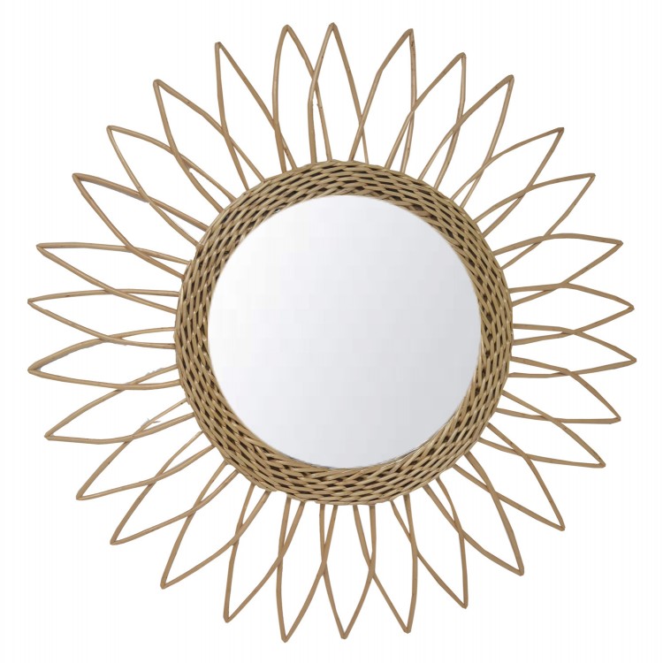 Espejo Pared Circular de Ratán Natural, Espejos Decorativos Originales. Decoración Dormitorio/Baño ø51,5 cm