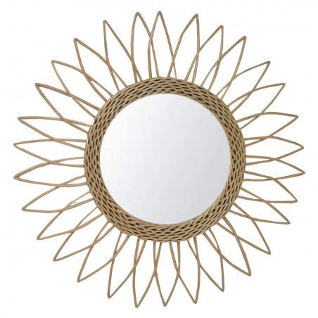 Espejo Pared Circular de Ratán Natural, Espejos Decorativos Originales. Decoración Dormitorio/Baño ø51,5 cm