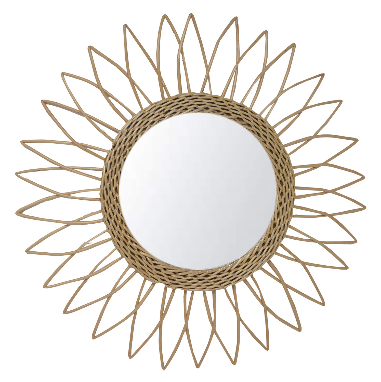 Espejo Pared Circular de Ratán Natural, Espejos Decorativos Originales. Decoración Dormitorio/Baño ø51,5 cm