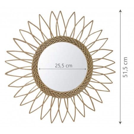 Espejo Pared Circular de Ratán Natural, Espejos Decorativos Originales. Decoración Dormitorio/Baño ø51,5 cm
