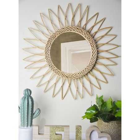 TARA Espejo Pared Circular de Ratán Natural, Espejos Decorativos Originales. Decoración Dormitorio/Baño ø51,5 cm