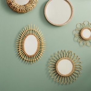 TARA Espejo Pared Circular de Ratán Natural, Espejos Decorativos Originales. Decoración Dormitorio/Baño ø51,5 cm