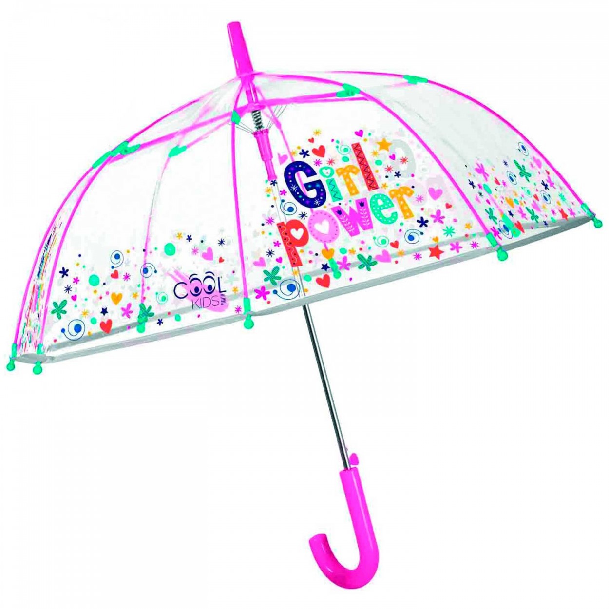 PARAGUAS INFANTIL AUTOMÁTICO TRANSPARENTE GIRL POWER Ø75CM