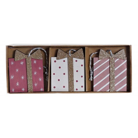 DECORACIONES COLGANTES SET 12 MADERA 21X8,5X2CM