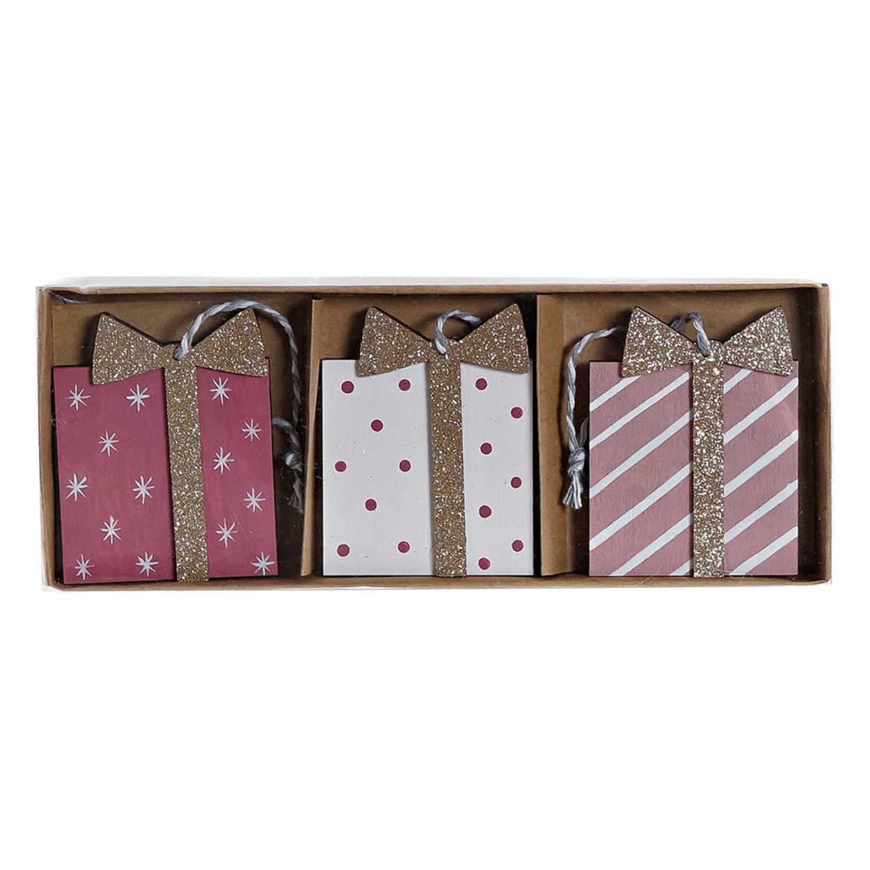 DECORACIONES COLGANTES SET 12 MADERA 21X8,5X2CM