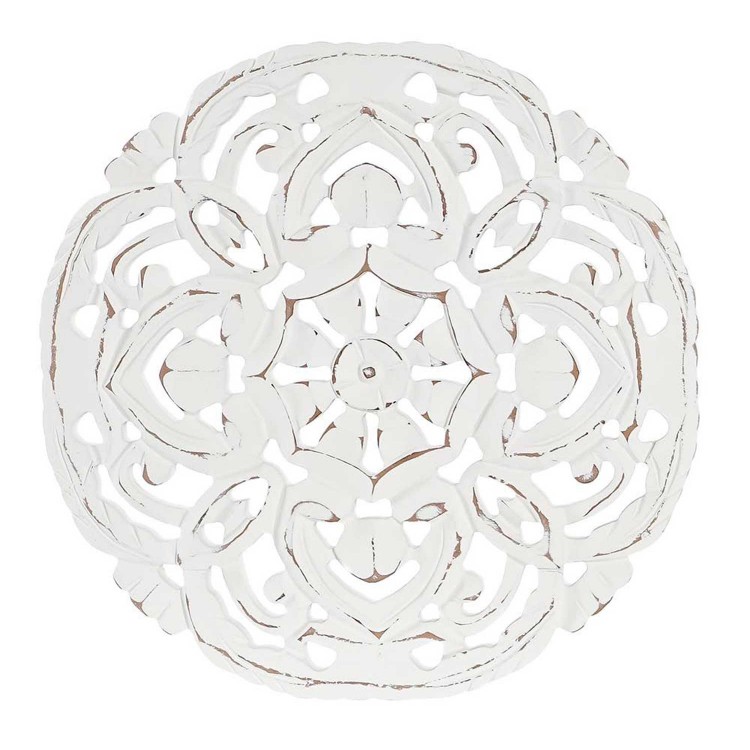 DECORACIÓN PARED RETABLO TALLADO CIRCULAR MDF MANDALA FLOR 30x30CM