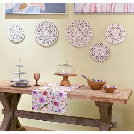 DECORACIÓN PARED RETABLO TALLADO CIRCULAR MDF MANDALA FLOR 30x30CM