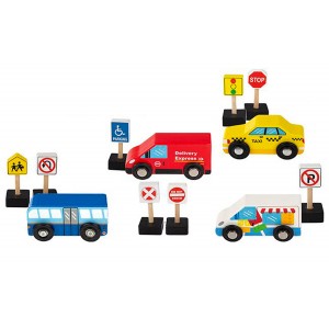 SET VEHICULOS Y SEÑALES MADERA