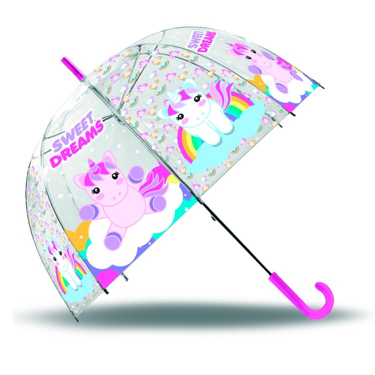 PARAGUAS INFANTIL MANUAL TRANSPARENTE UNICORNIO SWEET DREAMS Ø69CM