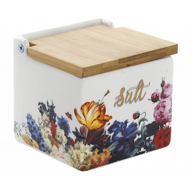 SALERO COCINA ORIGINAL FLORAL TAPA BAMBU 750ML TARRO CONSERVAS 11X11x11 cm