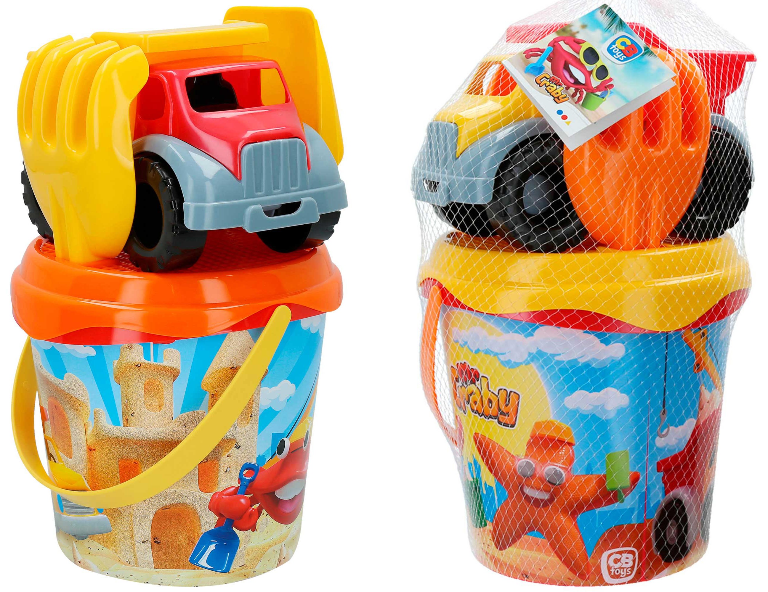 Cubo Completa servizio Spiaggia per i Bambini con il Rastrello, Pala e Camion. 2 Modelli per scegliere da, il Giocattolo dei