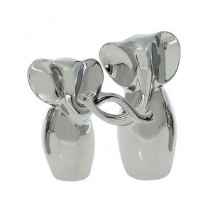 Lot de 2 Figures Céramique Argent Elephant (19,5 cm et 23 cm) 