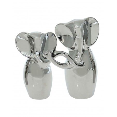 Lot de 2 Figures Céramique Argent Elephant (19,5 cm et 23 cm) 