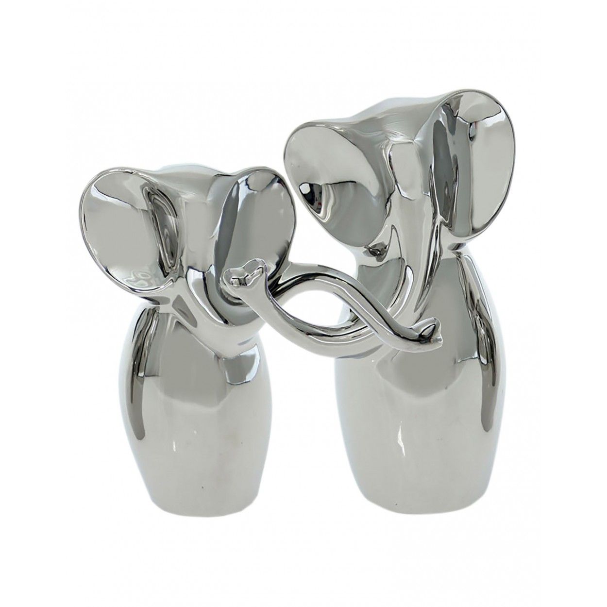Lot de 2 Figures Céramique Argent Elephant (19,5 cm et 23 cm) 