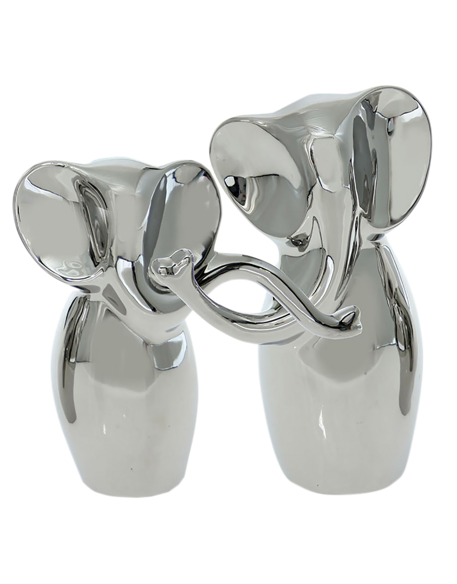 Lot de 2 Figures Céramique Argent Elephant (19,5 cm et 23 cm) 