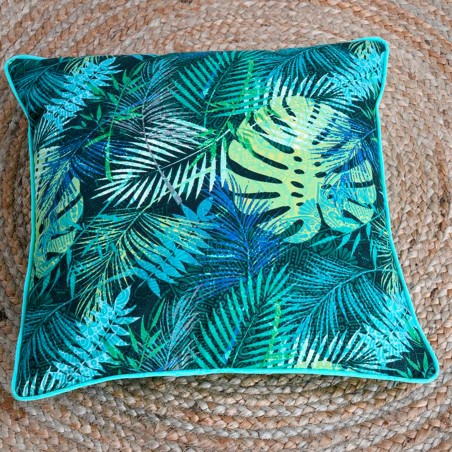 COJÍN DECORATIVO CUADRADO MANGROVE AZUL ALGODÓN 45X45CM