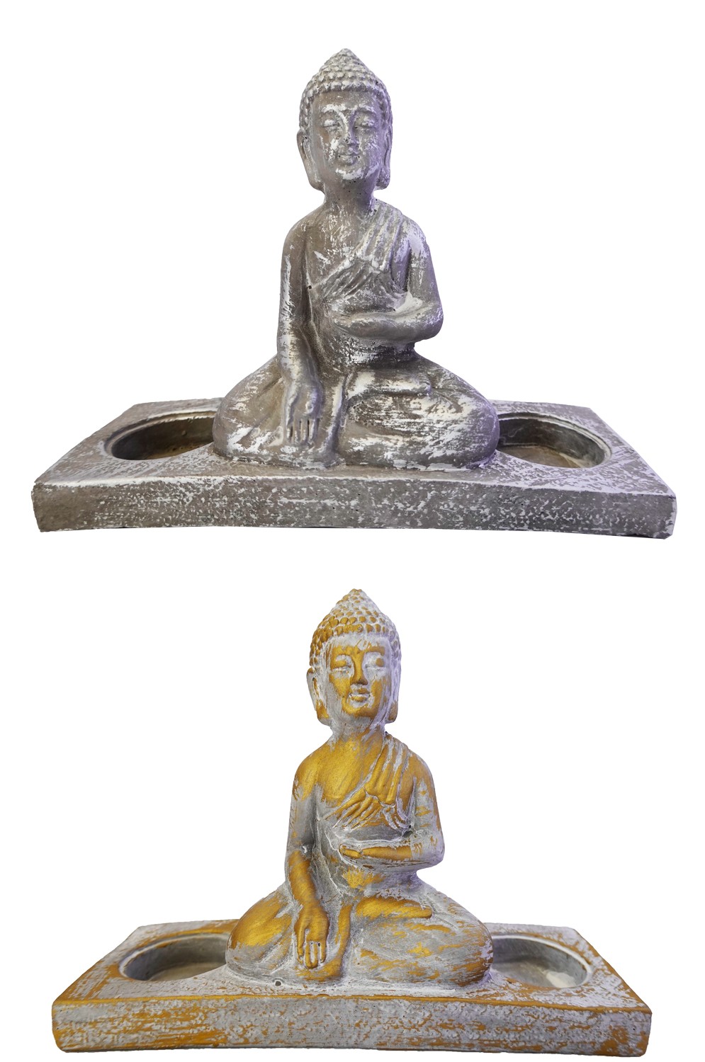 PORTAVELAS DECORATIVO BUDA ZEN DOBLE 19X6,7X15CM