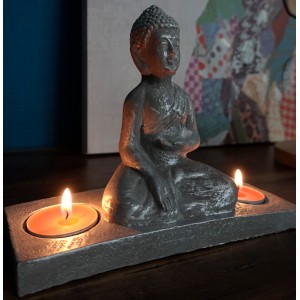 PORTAVELAS DECORATIVO BUDA ZEN DOBLE 19X6,7X15CM