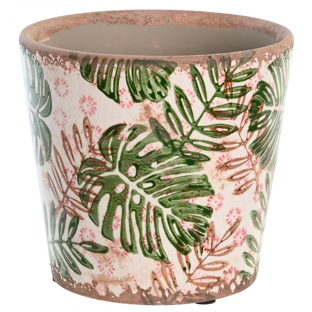 MACETERO DECORATIVO GRES LEAVES 14X14CM