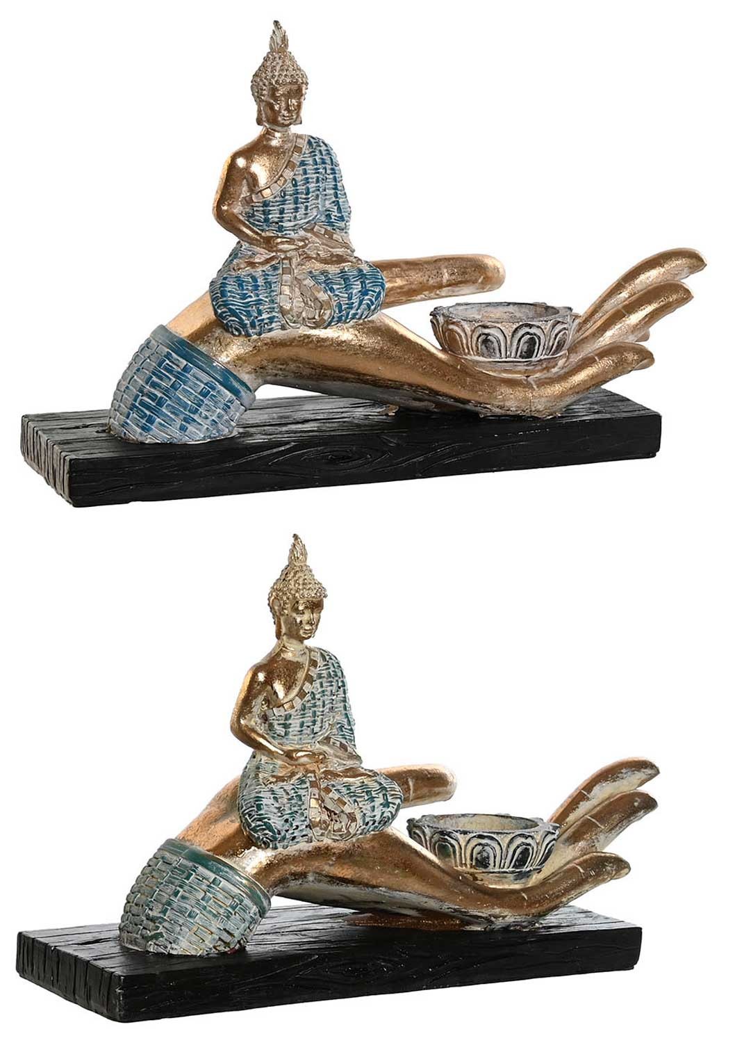 PORTAVELAS BUDA DECORATIVO MANO DORADO 25,7X8X16CM