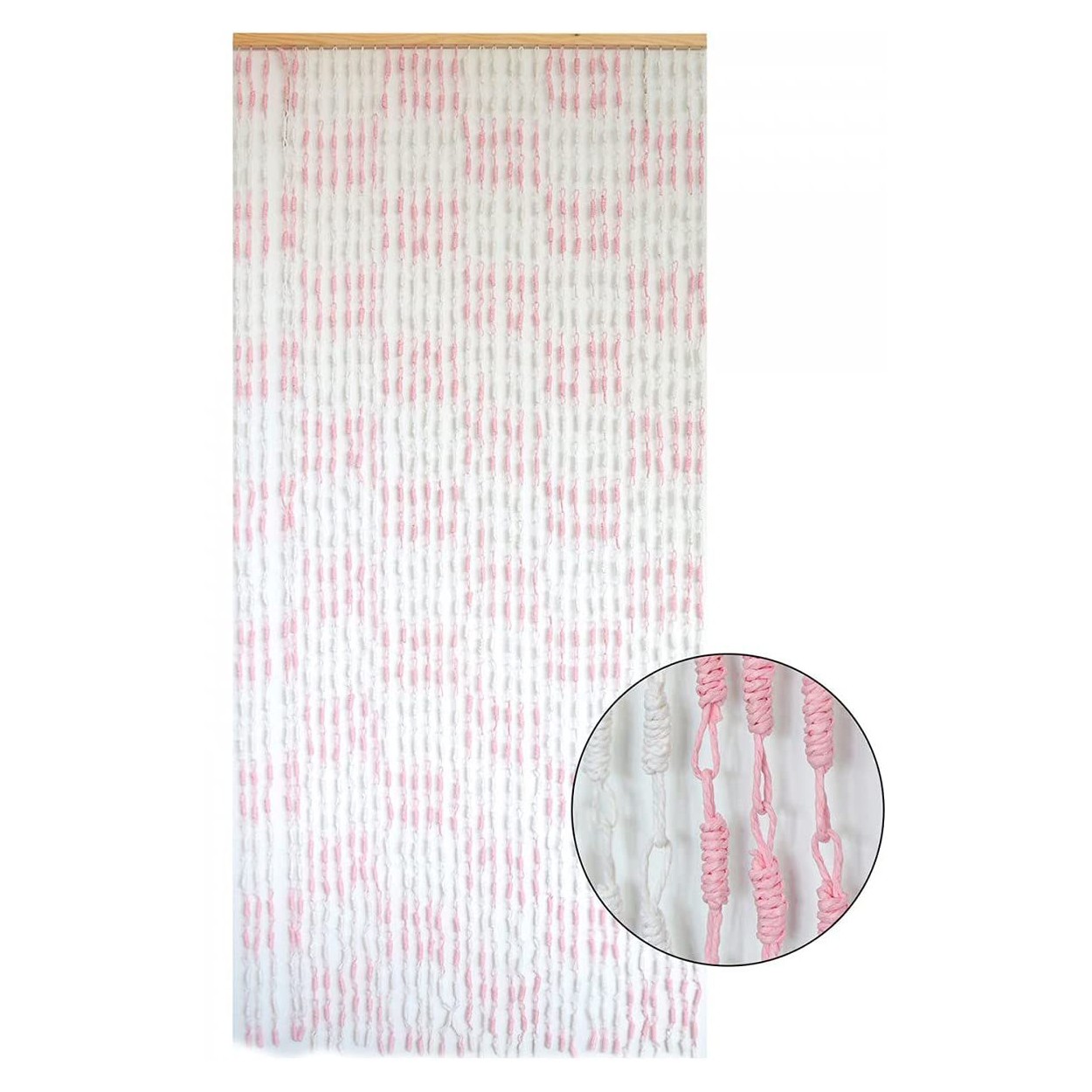 Cortina para Puerta de Bambú y Sisal Natural, en color Blanco y Rosa. Sostenible, exenta de plásticos 90cm X 190cm - Hogar y Más
