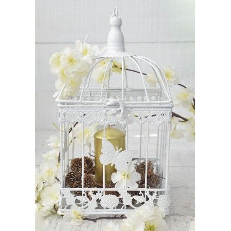 Jaula Blanca Decorativa de Metal "Mariposa", Elegante y Original. Decoración Jaulas Boda, Comunión, Jardín, Navidad.