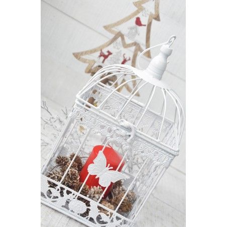 Jaula Blanca Decorativa de Metal "Mariposa", Elegante y Original. Decoración Jaulas Boda, Comunión, Jardín, Navidad.