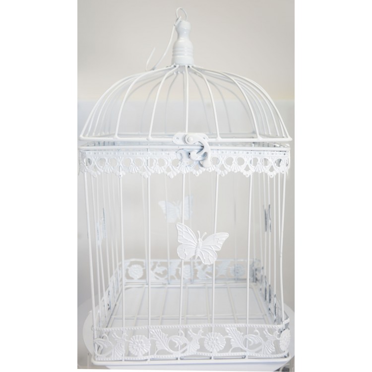 *TARA*  Jaula Blanca Decorativa de Metal, Elegante y Original "Mariposa". Decoración Jaulas Boda, Comunión, Jardín, Navidad.