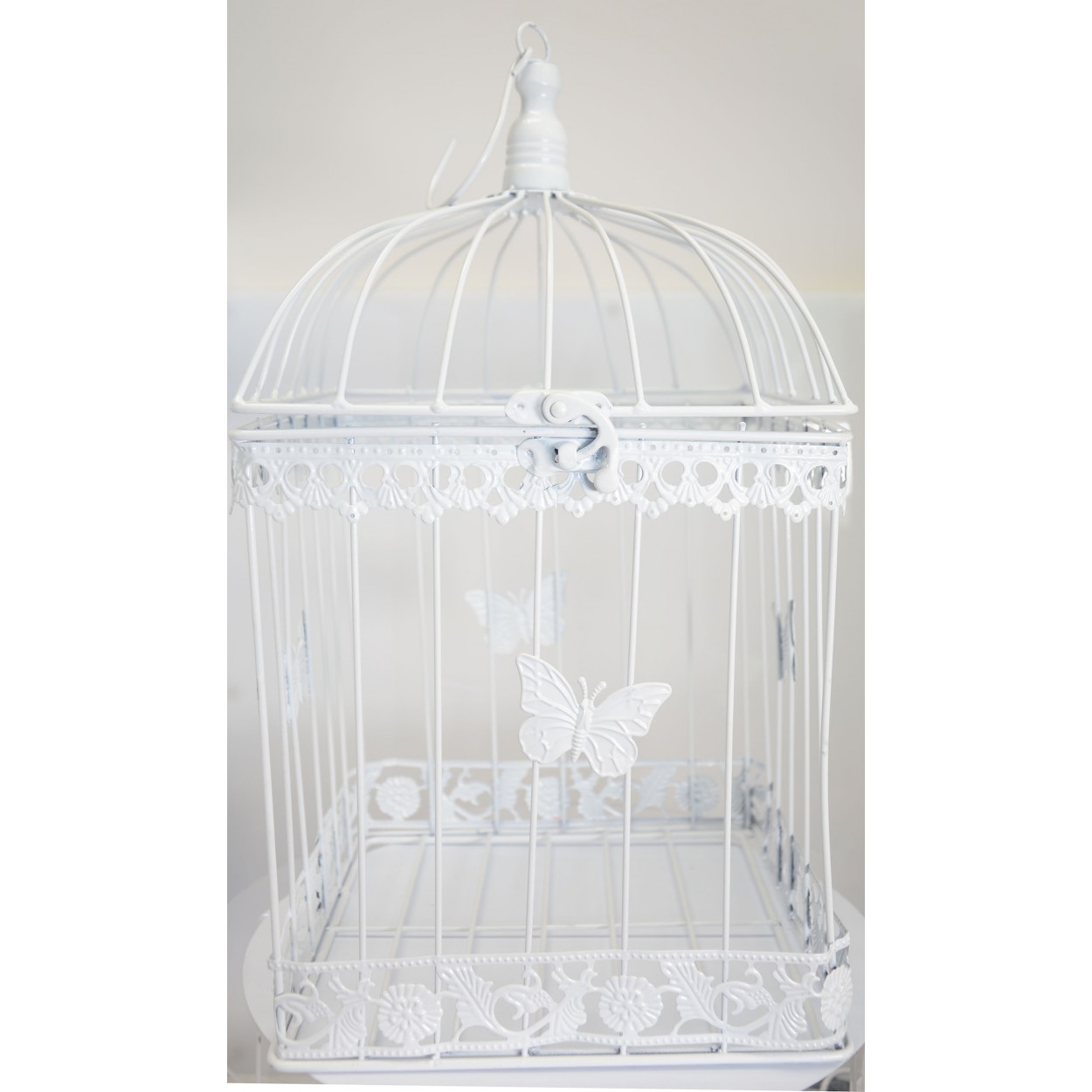*TARA*  Jaula Blanca Decorativa de Metal, Elegante y Original "Mariposa". Decoración Jaulas Boda, Comunión, Jardín, Navidad.