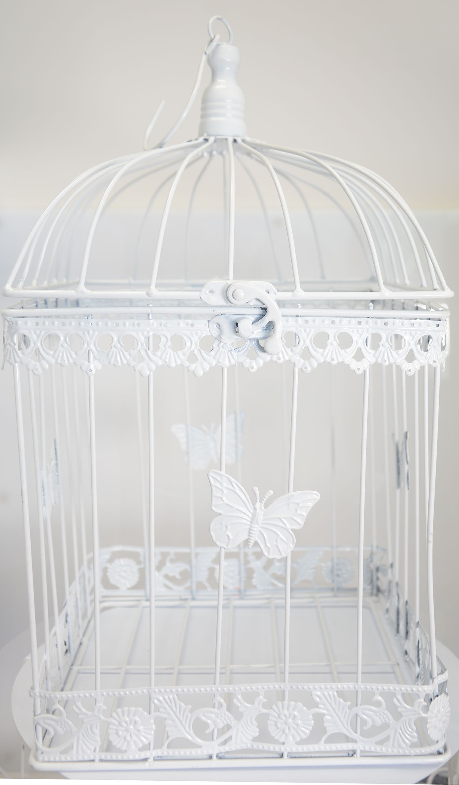 *TARA*  Jaula Blanca Decorativa de Metal, Elegante y Original "Mariposa". Decoración Jaulas Boda, Comunión, Jardín, Navidad.