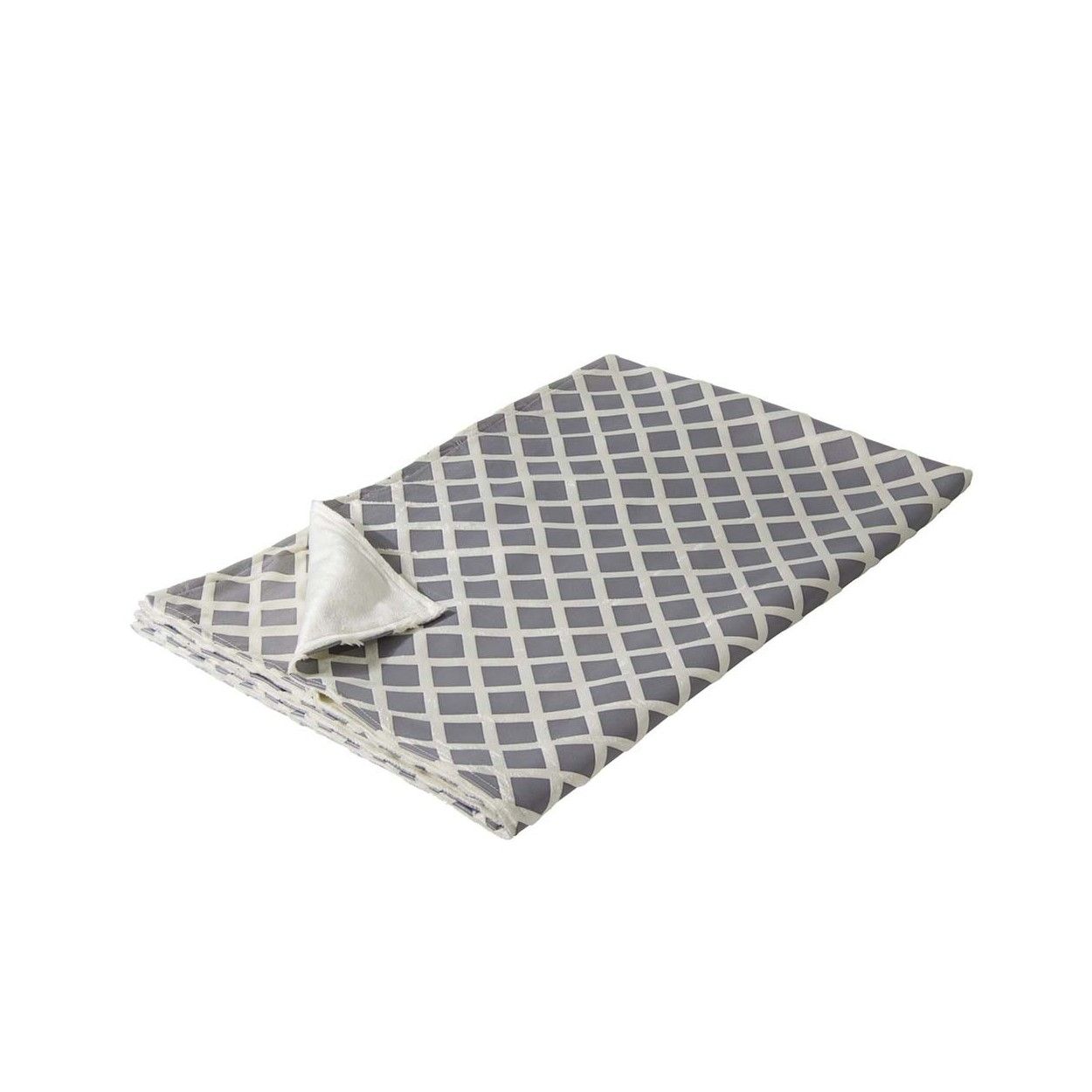 Manta sofa terciopelo rombos gris/blanco (130x170)