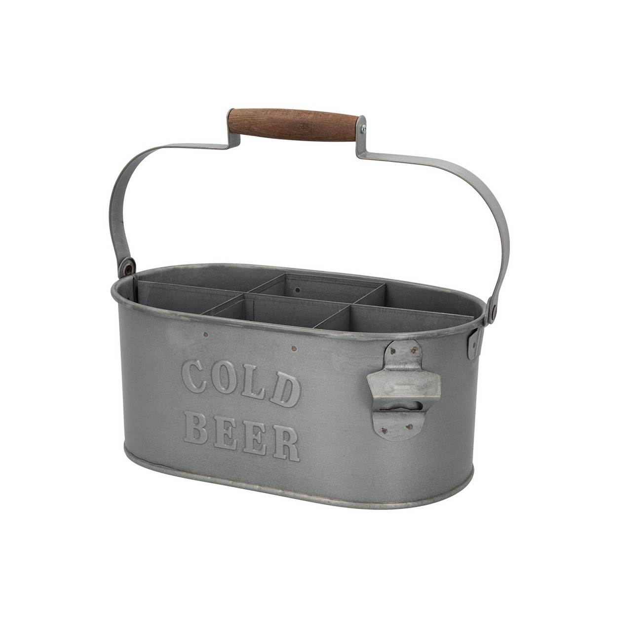 CESTA 6 BOTELLAS ACERO GALVANIZADO VINTAGE CON ABRIDOR