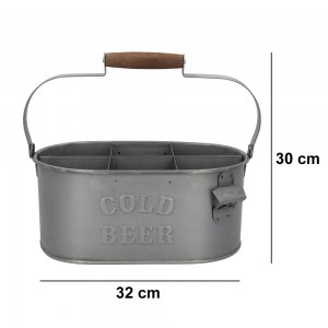 CESTA 6 BOTELLAS ACERO GALVANIZADO VINTAGE CON ABRIDOR
