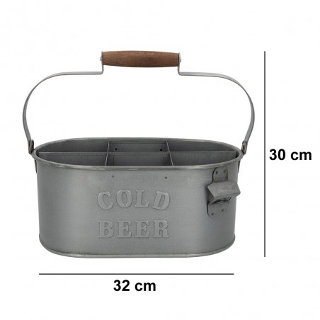 CESTA 6 BOTELLAS ACERO GALVANIZADO VINTAGE CON ABRIDOR