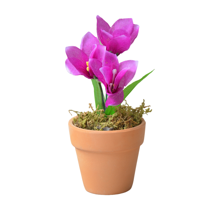SET 2 Planta Artificial Flor Morada con Maceta de Barro Natural Hogar y Más