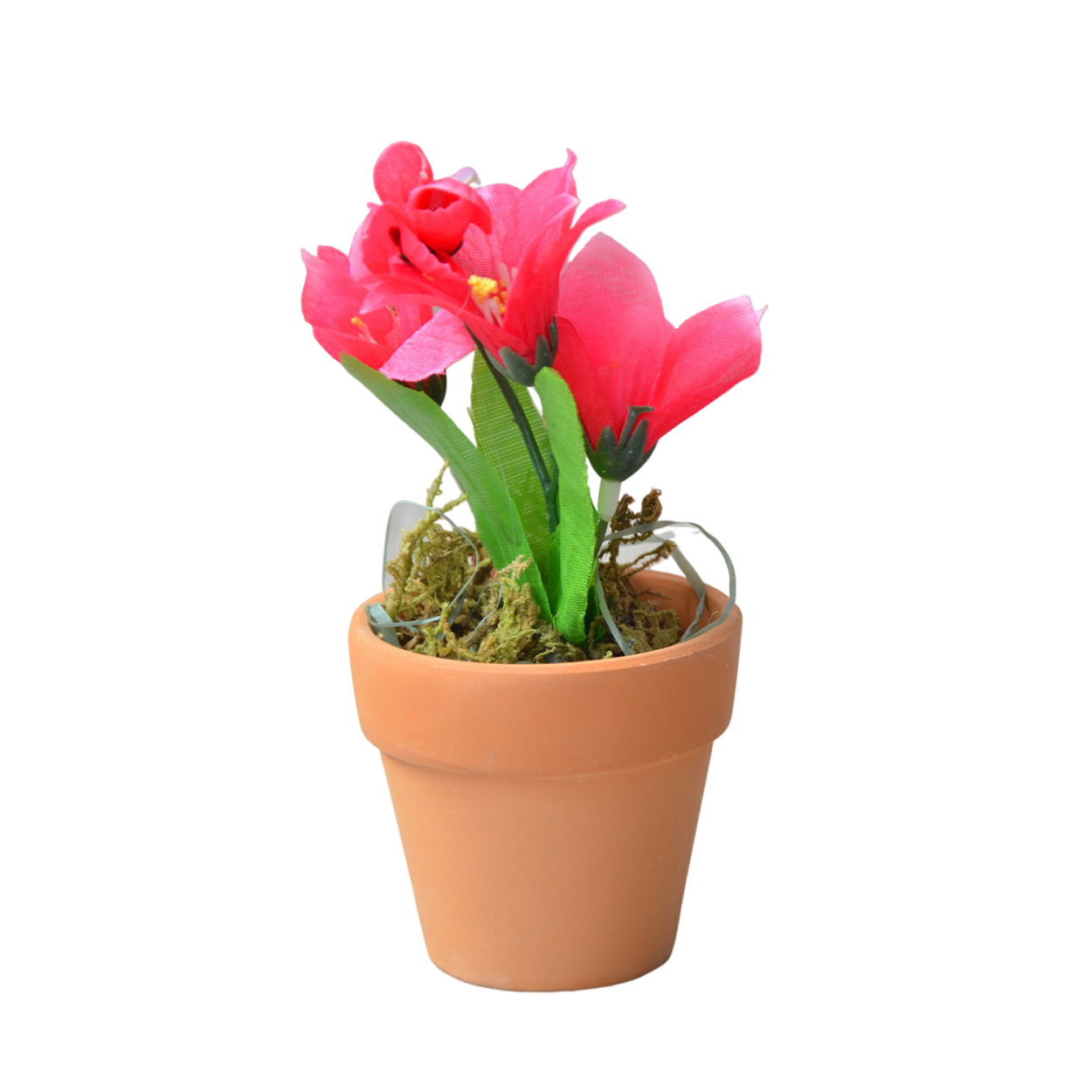 SET 2 Planta Artificial Flor Fucsia con Maceta de Barro Natural Hogar y Más