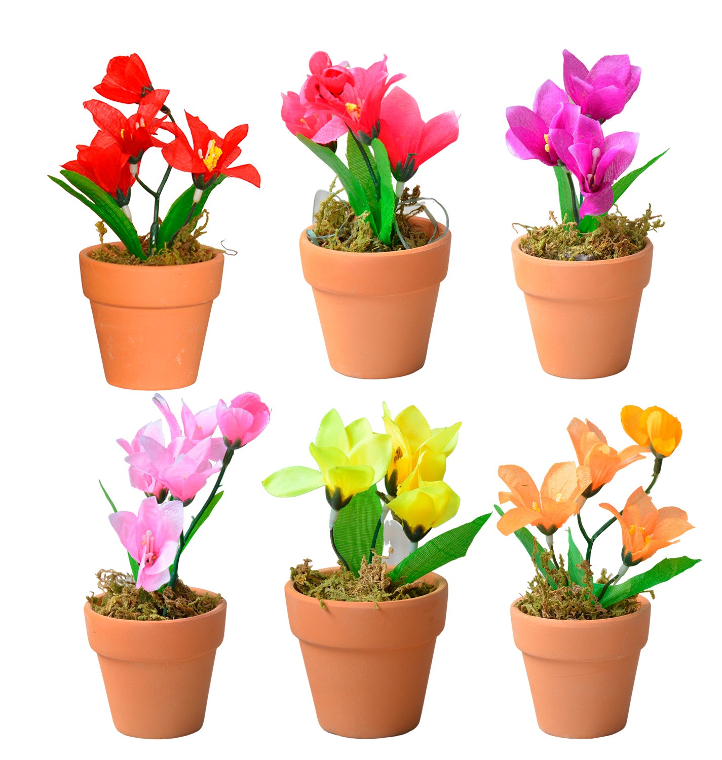 Set 6 Planta Artificial Flor con Maceta de Barro Natural