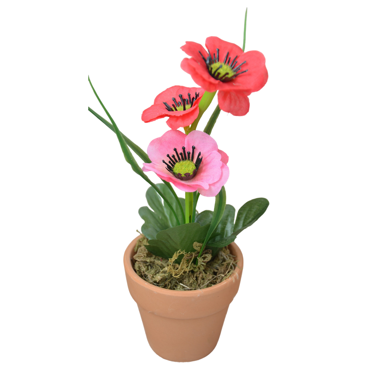 SET 2 Planta Artificial Flor Rosa y Roja en Maceta de Barro Natural Hogar y Más