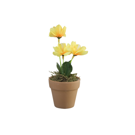Planta Artificial Maceta de Barro Natural para Decoración 2 Unidades Amarillo