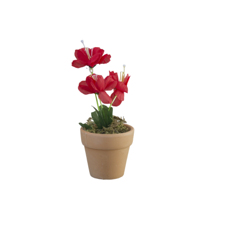 Planta Artificial Maceta de Barro Natural para Decoración 2 Unidades ROJO