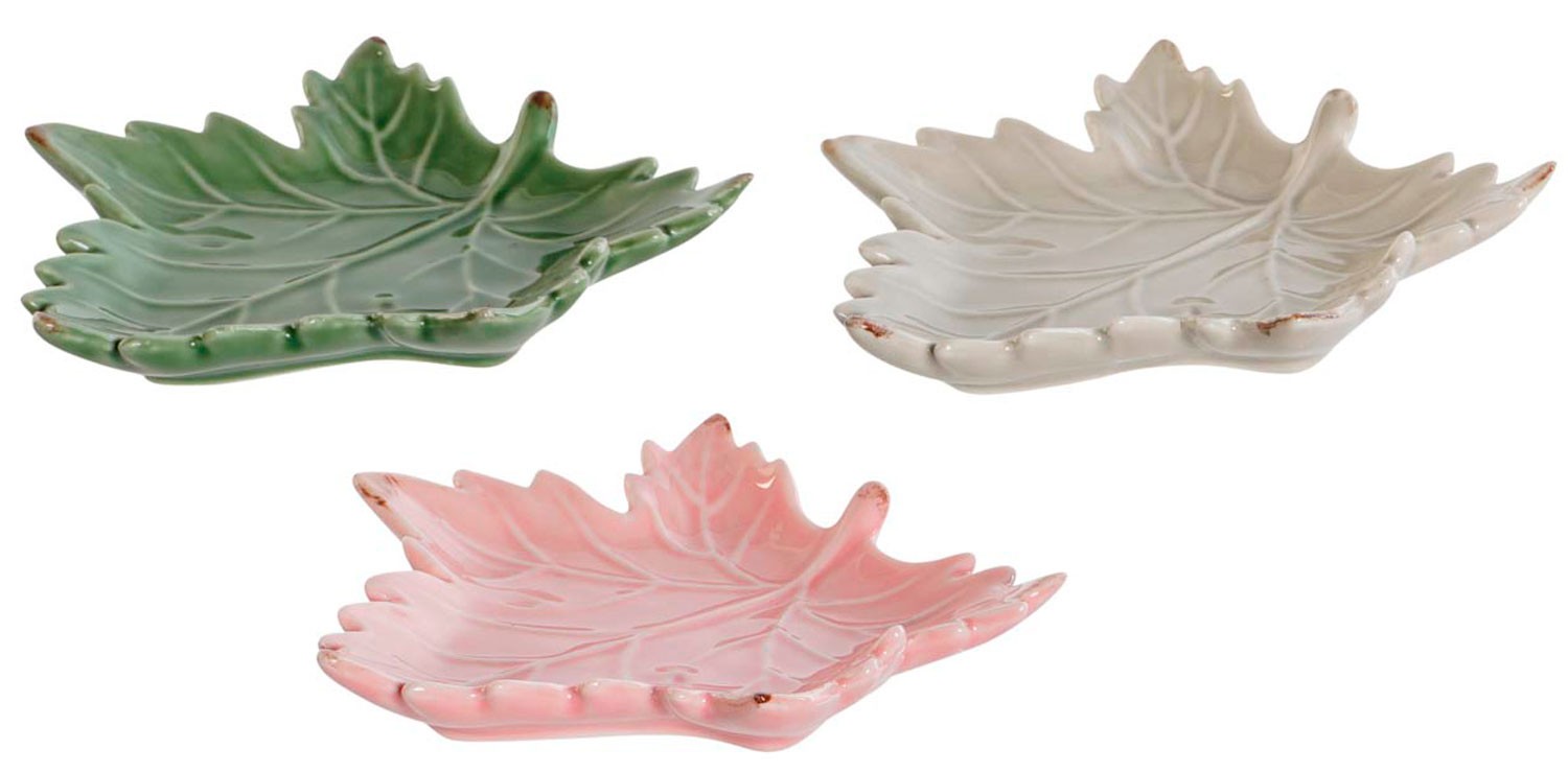 BANDEJA VACIABOLSILLOS PORCELANA HOJA 14X12X2CM