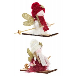 FIGURA HADA ESQUÍ NAVIDAD MDF POLIÉSTER DECORATIVA 12X4X11CM