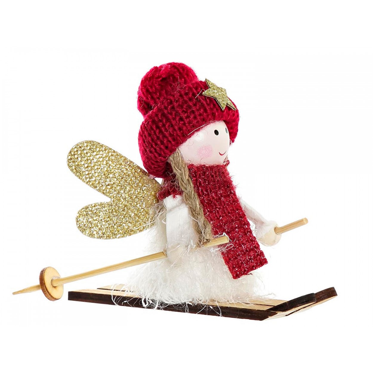 FIGURA HADA ESQUÍ NAVIDAD MDF POLIÉSTER DECORATIVA 12X4X11CM
