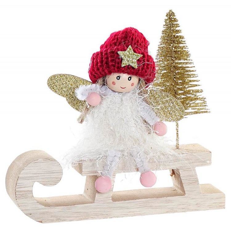 FIGURA HADA TRINEO NAVIDAD MDF POLIÉSTER DECORATIVA 14X5X14CM