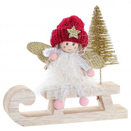 FIGURA HADA TRINEO NAVIDAD MDF POLIÉSTER DECORATIVA 14X5X14CM