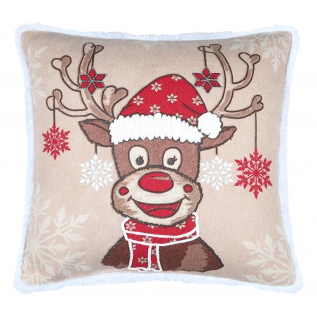 COJÍN DECORATIVO CUADRADO NAVIDEÑO RENO ALGODÓN 45X45CM