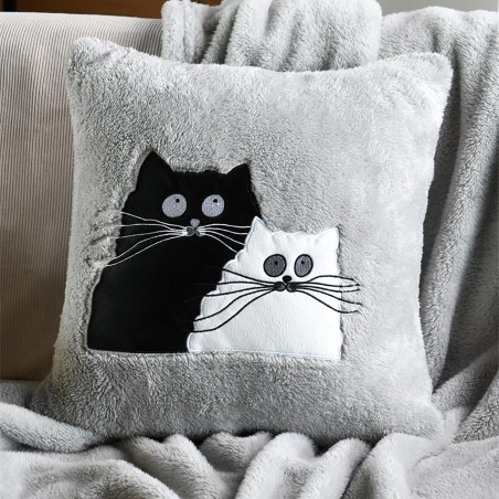 COJÍN DECORATIVO CUADRADO GATOS GRIS 45X45CM