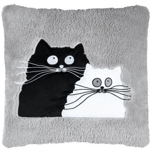 COJÍN DECORATIVO CUADRADO GATOS GRIS 45X45CM