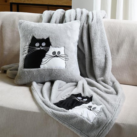 MANTA INVIERNO GRIS GATOS 130X150CM