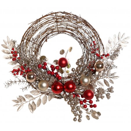 CORONA DE NAVIDAD DECORATIVA BAYAS ROJAS 50X10X50CM